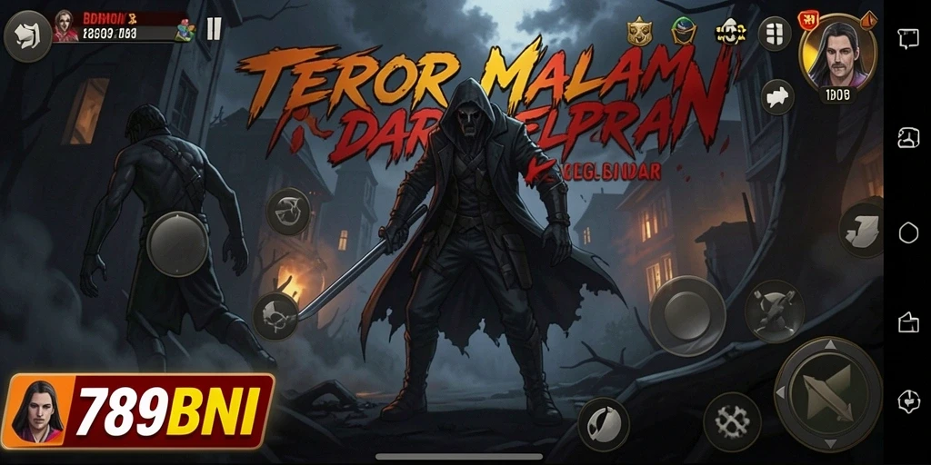 Tampilan gameplay <strong>789BNI</strong> yang menegangkan dalam suasana horor.