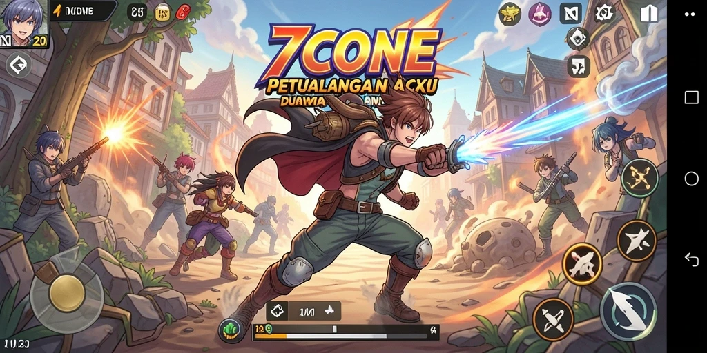 Tangkapan layar gameplay 7CONE menampilkan pertarungan seru dan grafis yang memukau.