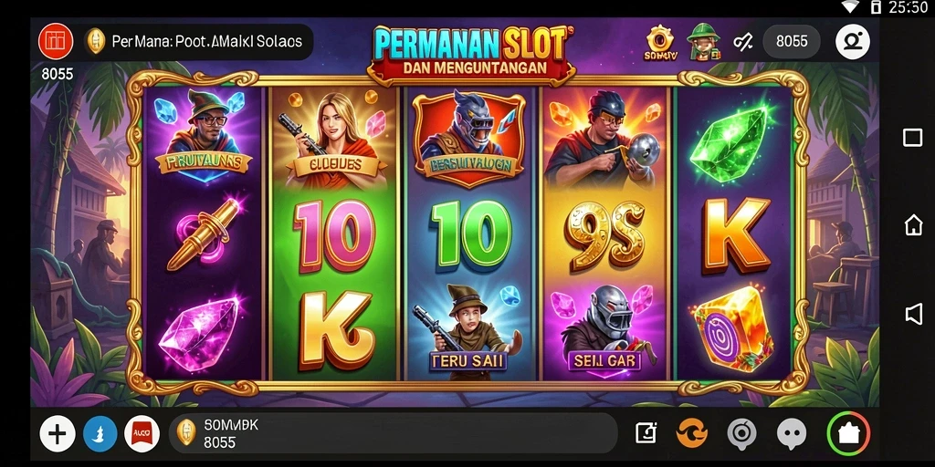 Screenshot gameplay 8055 menampilkan gulungan slot dengan tema menarik.
