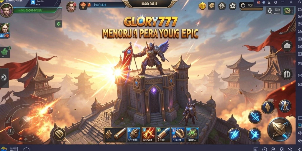 Tampilan gameplay GLORY777 yang epik dan menegangkan dalam pertahanan menara.