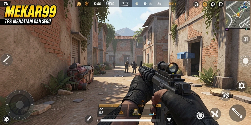 Tampilan gameplay TPS yang mendebarkan dari MEKAR99 dengan berbagai karakter dan senjata.