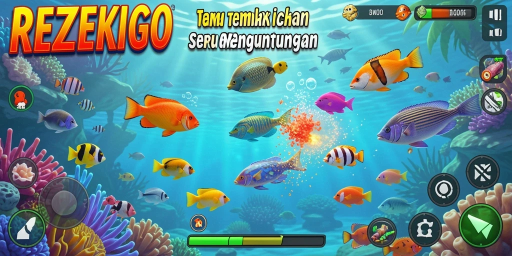 Tampilan gameplay seru dalam REZEKIGO saat menembak ikan.