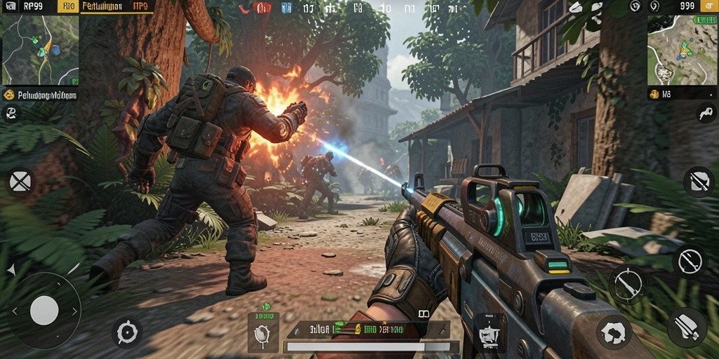 Screenshot utama dari gameplay RR999 yang menunjukkan aksi seru dalam TPS.