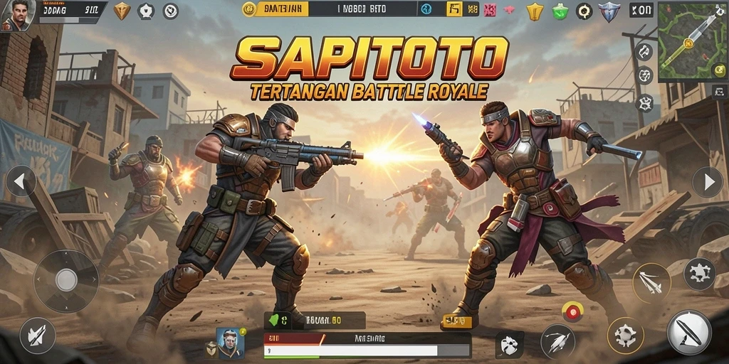 Screenshot gameplay seru SAPITOTO dalam pertempuran Battle Royale.