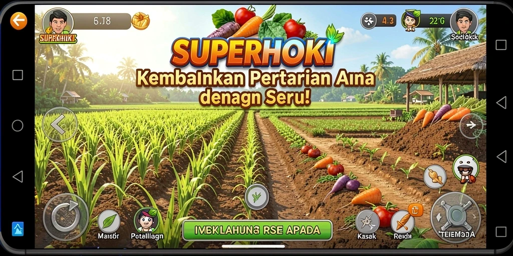 Tampilan utama gameplay <strong>SUPERHOKI</strong> yang menunjukkan aktivitas pertanian.