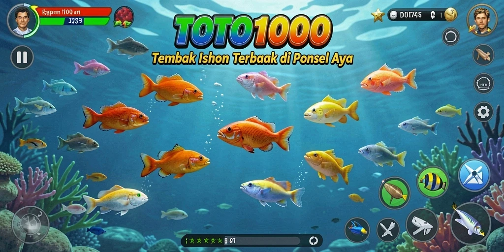 Tampilan gameplay TOTO1000 dengan aksi menembak ikan yang seru.