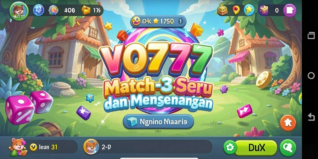 Tampilan gameplay VO777 yang penuh warna dan seru di setiap level Match-3.
